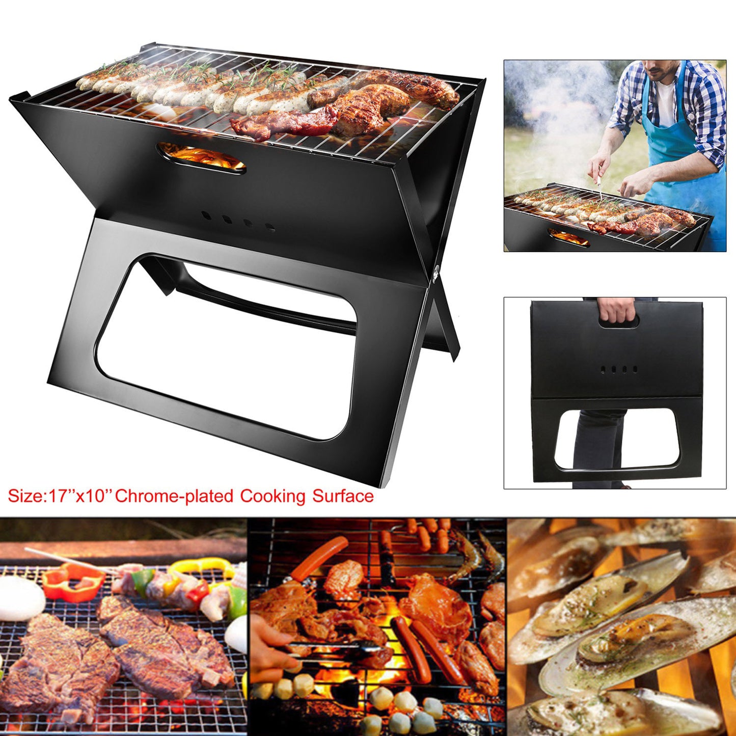 1Pc Portable BBQ Barbecue Grill Foldable Charcoal Grill Camping Garden Outdoor Travel