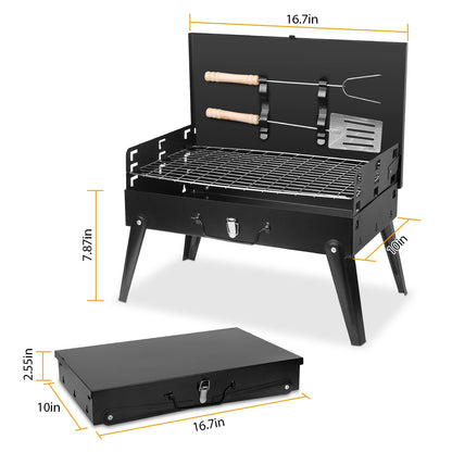 1Pc 16.7x10x17.7in Portable Charcoal Grill Foldable BBQ Suitcase Grill Shelf For Outdoor Camping Picnics Garden Grilling Fedex Shipping