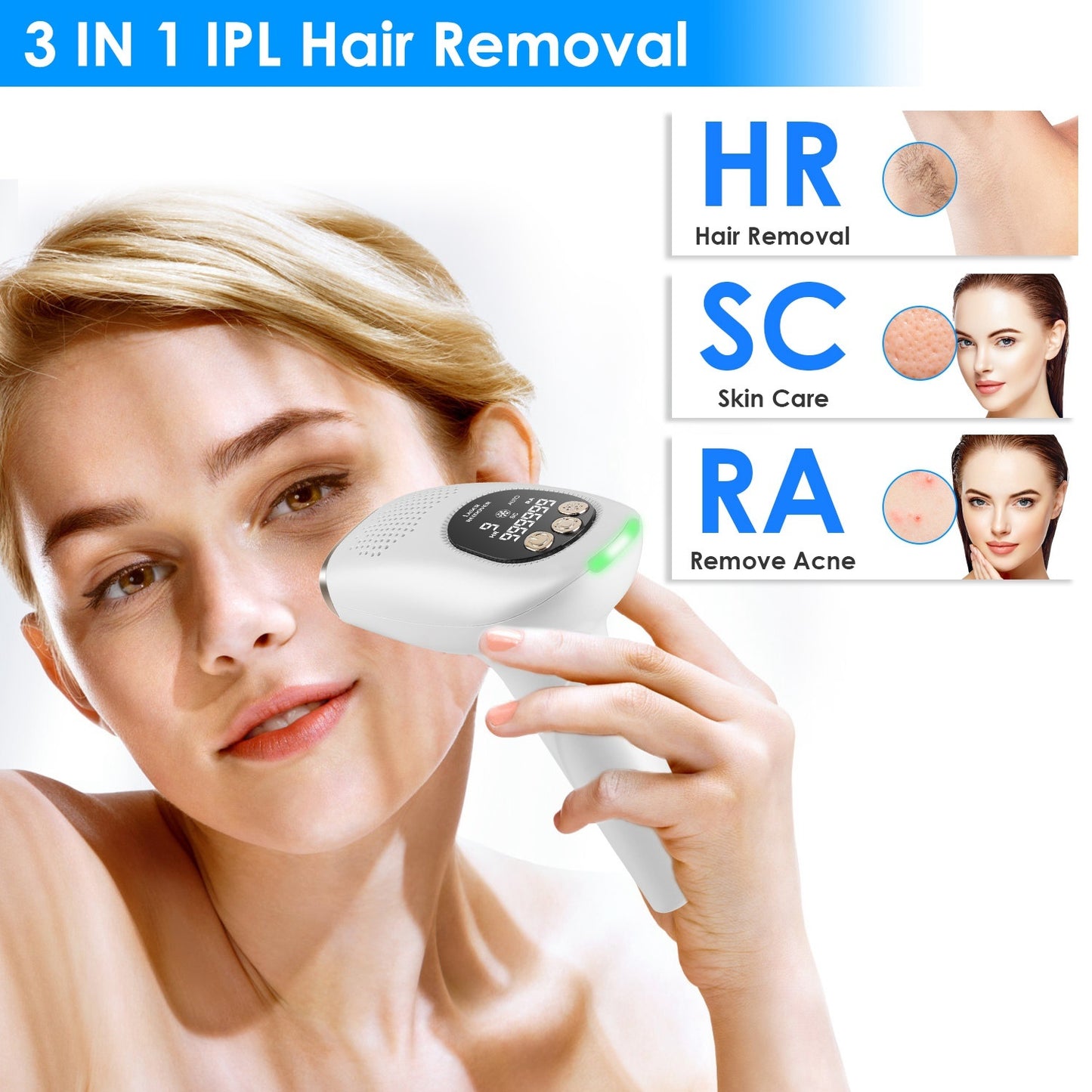 3 In 1 Ice Cooling Laser Hair Removal Painless Permanent At-Home IPL Hair Removal With 999,999 Flashes 9 Energy Levels 2 Modes For Armpits Legs Arms Bikini Line