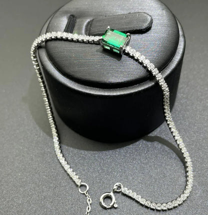 S925 Silver Square Synthetic Emerald Starry Sky Bracelet